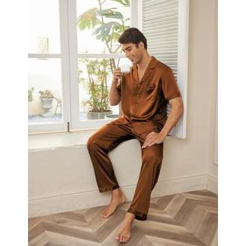 Ekouaer Men Satin Silk Pajamas Set for Luxurious Comfort