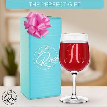 Monogrammed A-Z Wine Gifts for Women - 12.75 oz Engraved Personalized Wine Glass- Funny Wine Lover Monogram Gifts for Women - Unique Wine Glasses Gift Set (A)