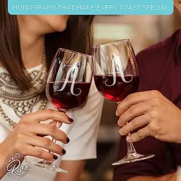 Monogrammed A-Z Wine Gifts for Women - 12.75 oz Engraved Personalized Wine Glass- Funny Wine Lover Monogram Gifts for Women - Unique Wine Glasses Gift Set (A)