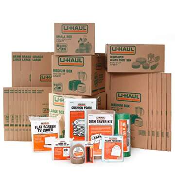 U-Haul Apartment Moving Kit - 21 Boxes, 1 Dish Packing Kit, Foam Pouches, Tape, Mattress Bag, TV Cov...