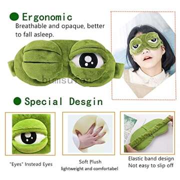 BUMSUFON Sad Frog Eye Mask - Cute Cartoon Design for Sleep, Travel & Yoga