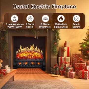 21 Inches Electric Fireplace Insert Log Heater Set, Freestanding Heater with Adjustable Flame Bright...