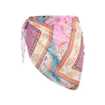 ZAFUL Boho Beach Cover Ups for Women Sarong Coverups Sheer Bikini Chiffon Wraps Skirts for Swimwear Pink