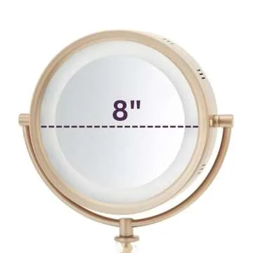 JERDON LED Lighted Tabletop Gold Finish Makeup Mirror – 6X-1X Magnification – 8” Diameter Vanity Mirror - Power Cord and Plug – Model HL856BC