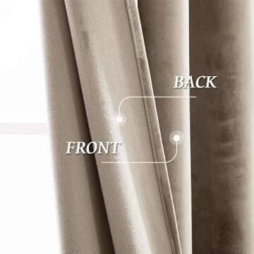 RYB Home Velvet Curtains 96 inches Long - Energy Efficiency Soft Half Blackout Window Curtains for Bedroom Living Room Backdrop Patio Door, Camel Beige, 52 Width x 96 Length, 1 Pair