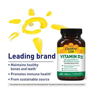 Country Life Vitamin D3 5000 IU for Immune and Bone Health, Calcium Absorption, and Colon Health - S...