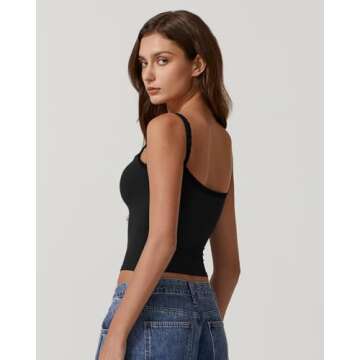 QINSEN Womens Square Neck Lace Trim Tank Top Double Lined Slim Fitted Y2k Going Out Camisole Shirts