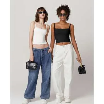 QINSEN Womens Square Neck Lace Trim Tank Top Double Lined Slim Fitted Y2k Going Out Camisole Shirts