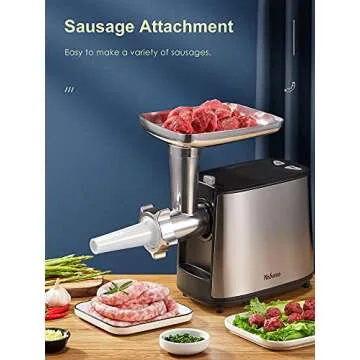 Electric Meat Grinder, Heavy Duty Meat Mincer, Sausage Stuffer Maker, Food Grinder with Sausage & Kubbe Kit, 2 Grinder Plates, Stainless Steel (Silve&Black)