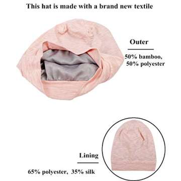 Slap Night Cap Sleep Hat Beanie - Pink White Women Organic Bamboo Satin Silk Satun Satin Lined Bonnet Slouchy Summer Scarf Hair Cover Beanie for Women Men Lady Lightweight Light Thin Jersey Chemo…