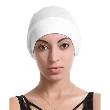 Slap Night Cap Sleep Hat Beanie - Pink White Women Organic Bamboo Satin Silk Satun Satin Lined Bonnet Slouchy Summer Scarf Hair Cover Beanie for Women Men Lady Lightweight Light Thin Jersey Chemo…