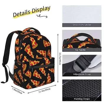 Backpack For Mens Womens Back Pack Doodle Pizza Print Casual Daypack Adjustable Laptop Bag Outdoor Travel Bag