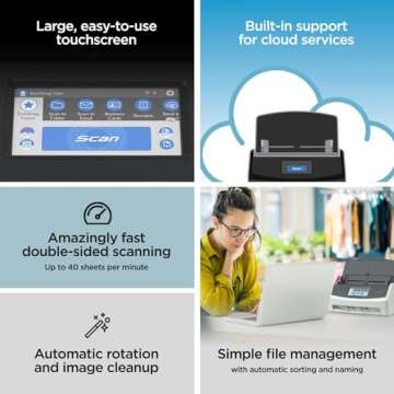 ScanSnap iX1600 Wireless or USB High-Speed Cloud Enabled Document, Photo & Receipt Scanner with Large Touchscreen and Auto Document Feeder for Mac or PC, 17 watts, Black