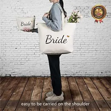 TOPDesign Canvas Tote Bag with Zipper, Bridal Shower Gifts for Bride, Wedding Bachelorette Bride Gif...