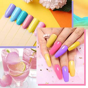 AZUREBEAUTY Gel Nail Polish Set - 6PCS Sweet Candy Neon Colors Nail Art Pretty Box, Soak Off LED Manicure Bright Color Starter Kit 0.24 OZ