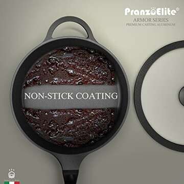 PRANZOELITE 11 inch Nonstick Deep Fry Saute Pan with Lid - 4.5-QT Jumbo Cooker Skillet Pan Cast Aluminum - Induction Compatible PFOA Free, Dishwasher Free, Design in Italy
