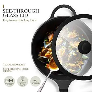 PRANZOELITE 11 inch Nonstick Deep Fry Saute Pan with Lid - 4.5-QT Jumbo Cooker Skillet Pan Cast Aluminum - Induction Compatible PFOA Free, Dishwasher Free, Design in Italy