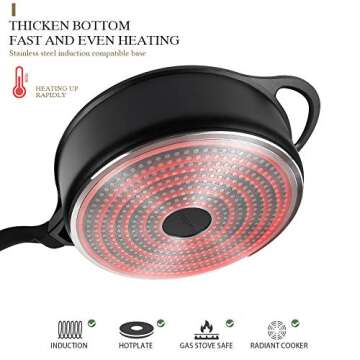 PRANZOELITE 11 inch Nonstick Deep Fry Saute Pan with Lid - 4.5-QT Jumbo Cooker Skillet Pan Cast Aluminum - Induction Compatible PFOA Free, Dishwasher Free, Design in Italy