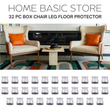 Home Basic Store - 32 pc - Chair Leg Floor Protectors - Transparent Silicone Rubber Chair or Table F...