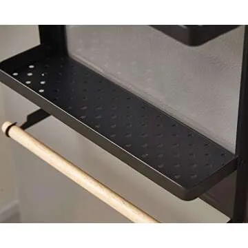 KC FELL Magnetic Fridge Organizer, Towel Holder, Kitchen Rack, Rustproof Spice Jars Rack, with 2 Removable Mobile Hooks (Black)