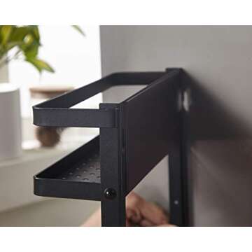 KC FELL Magnetic Fridge Organizer, Towel Holder, Kitchen Rack, Rustproof Spice Jars Rack, with 2 Removable Mobile Hooks (Black)