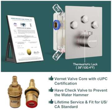 Bostingner Full Body Shower System,12 Inch Rain Showerhead with Handheld and 6 Jets Spray,Multiple Functions Simultaneous Use, Shower Faucet Set with Thermostatic Valve Body & Trim Kit, Brushed Nickel