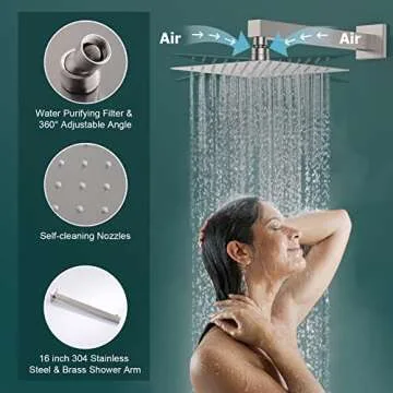 Bostingner Full Body Shower System,12 Inch Rain Showerhead with Handheld and 6 Jets Spray,Multiple Functions Simultaneous Use, Shower Faucet Set with Thermostatic Valve Body & Trim Kit, Brushed Nickel