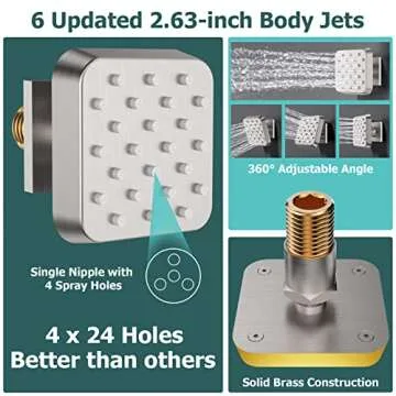 Bostingner Full Body Shower System,12 Inch Rain Showerhead with Handheld and 6 Jets Spray,Multiple Functions Simultaneous Use, Shower Faucet Set with Thermostatic Valve Body & Trim Kit, Brushed Nickel