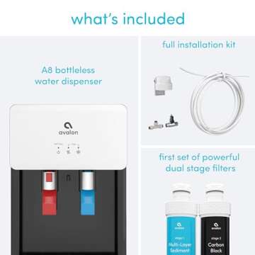Avalon B8WHT Countertop Bottleless Water Cooler Dispenser - 2 Stage Water Filters and Installation Kit included, NSF Certified, UL Listed, White