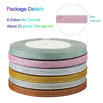 Fashewelry 198 Yards Glitter Organza Ribbon Set 6 Colors
