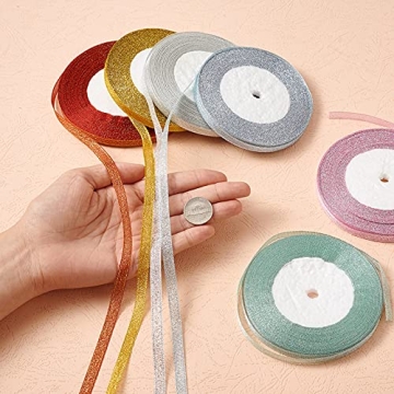 Fashewelry 198 Yards Glitter Organza Ribbon Set 6 Colors