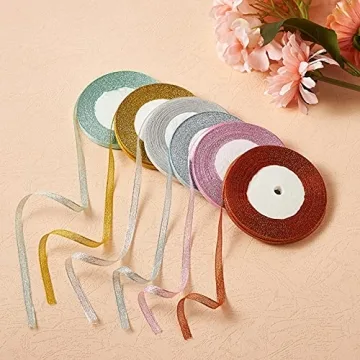 Fashewelry 198 Yards Glitter Organza Ribbon Set 6 Colors