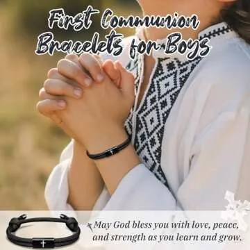 PEALICIOUS First Holy Communion Bracelets for Boys - Faith & Love