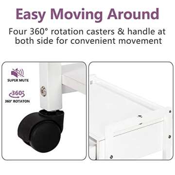 Salon Trolley Cart for Beauty SPA, Wooden Rolling Storage Station, White Mobile Utility Cabinet with 1 Drawer 2 Trays, Medical Esthetic Supply Holder for Massage Tattoo Facials