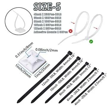 Zip Wire Ties 600Pcs Small Cable Zip Ties with Cable Mounts Nylon Zip Cable Ties Assorted Sizes 4+6+8+12 Inch, Self-Locking Tie Wraps Perfect for Home Garden Trellis Office Garage Workshop