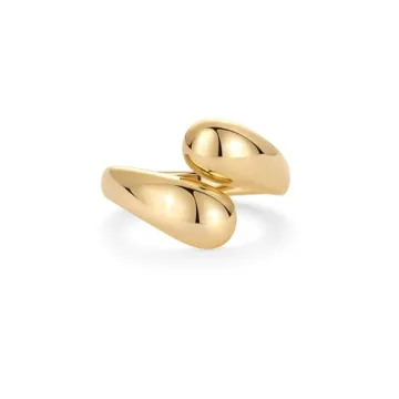 PAVOI 14K Yellow Gold Plated Chunky Open Twist Stackable Rings for Women | Bold Crossover Statement Ring Band | Size 9