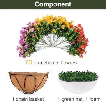 Artificial Faux Hanging Outdoor Plants Flowers Basket for Spring Summer Outside Decoration, Fake Silk UV Sun Resistant Look Real Colorful Daisy Fern Eucalyptus for Porch Patio Balcony Yard Home decor