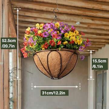 Artificial Faux Hanging Outdoor Plants Flowers Basket for Spring Summer Outside Decoration, Fake Silk UV Sun Resistant Look Real Colorful Daisy Fern Eucalyptus for Porch Patio Balcony Yard Home decor
