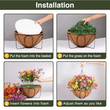 Artificial Faux Hanging Outdoor Plants Flowers Basket for Spring Summer Outside Decoration, Fake Silk UV Sun Resistant Look Real Colorful Daisy Fern Eucalyptus for Porch Patio Balcony Yard Home decor