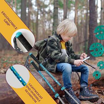 G2 Kid's Hiking Poles – Adjustable Telescopic Trekking Poles for Children/Aluminum Alloy/Adjustable Strap/Quick Flip Lock/ (Pack of 2 Poles/Storage Bag), Green