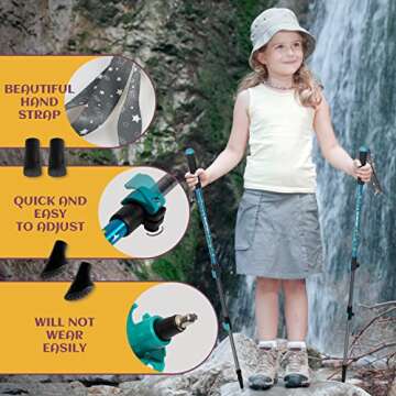 G2 Kid's Hiking Poles – Adjustable Telescopic Trekking Poles for Children/Aluminum Alloy/Adjustable Strap/Quick Flip Lock/ (Pack of 2 Poles/Storage Bag), Green