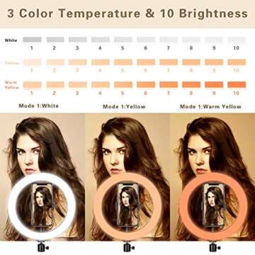 LED Ring Light 10" with Tripod Stand & Phone Holder for YouTube Video and Makeup, Mini LED Camera Light with Cell Phone Holder Desktop LED Lamp with 3 Light Modes & 11 Brightness Level (10")