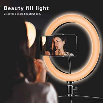 LED Ring Light 10" with Tripod Stand & Phone Holder for YouTube Video and Makeup, Mini LED Camera Light with Cell Phone Holder Desktop LED Lamp with 3 Light Modes & 11 Brightness Level (10")