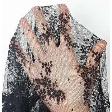 WIHOLL Womens Fashion 2024 Tops Black Lace Long Sleeve Sheer See Through Lace Floral Going Out Layering Shirts S