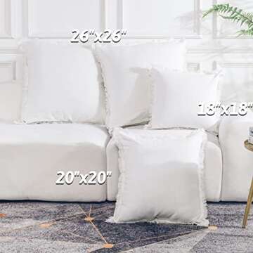 NEXHOME PRO Boho Throw Pillow Covers for Couch Set of 2 26"x26", Handmade Decorative Linen Pillow Covers for Bed, Sofa, Living Room, Farmhouse Fringed Cushion Covers, White (Insert Not Included)