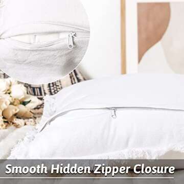 NEXHOME PRO Boho Throw Pillow Covers for Couch Set of 2 26"x26", Handmade Decorative Linen Pillow Covers for Bed, Sofa, Living Room, Farmhouse Fringed Cushion Covers, White (Insert Not Included)