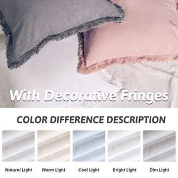 NEXHOME PRO Boho Throw Pillow Covers for Couch Set of 2 26"x26", Handmade Decorative Linen Pillow Covers for Bed, Sofa, Living Room, Farmhouse Fringed Cushion Covers, White (Insert Not Included)