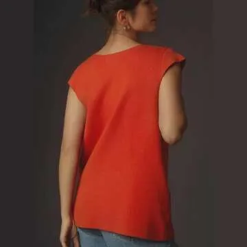 Hixiaohe Knit Sweater Vest for Women Sleeveless Cardigan V Neck Button Tank Tops Womens Fashion Casual Summer Dress Waistcoat(Red,S)