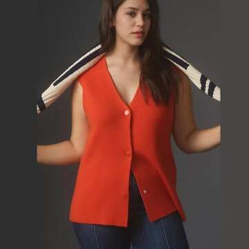 Hixiaohe Knit Sweater Vest for Women Sleeveless Cardigan V Neck Button Tank Tops Womens Fashion Casual Summer Dress Waistcoat(Red,S)