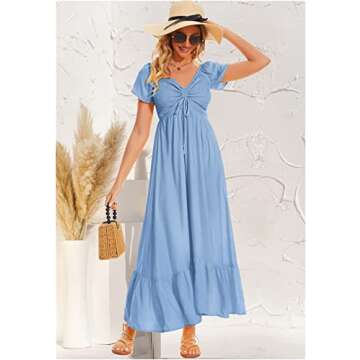 Sanmuzi 2025 Summer Casual Smocked Maxi Dress Short Sleeve Tiered Elastic Waist Flowy Boho Beach A L...